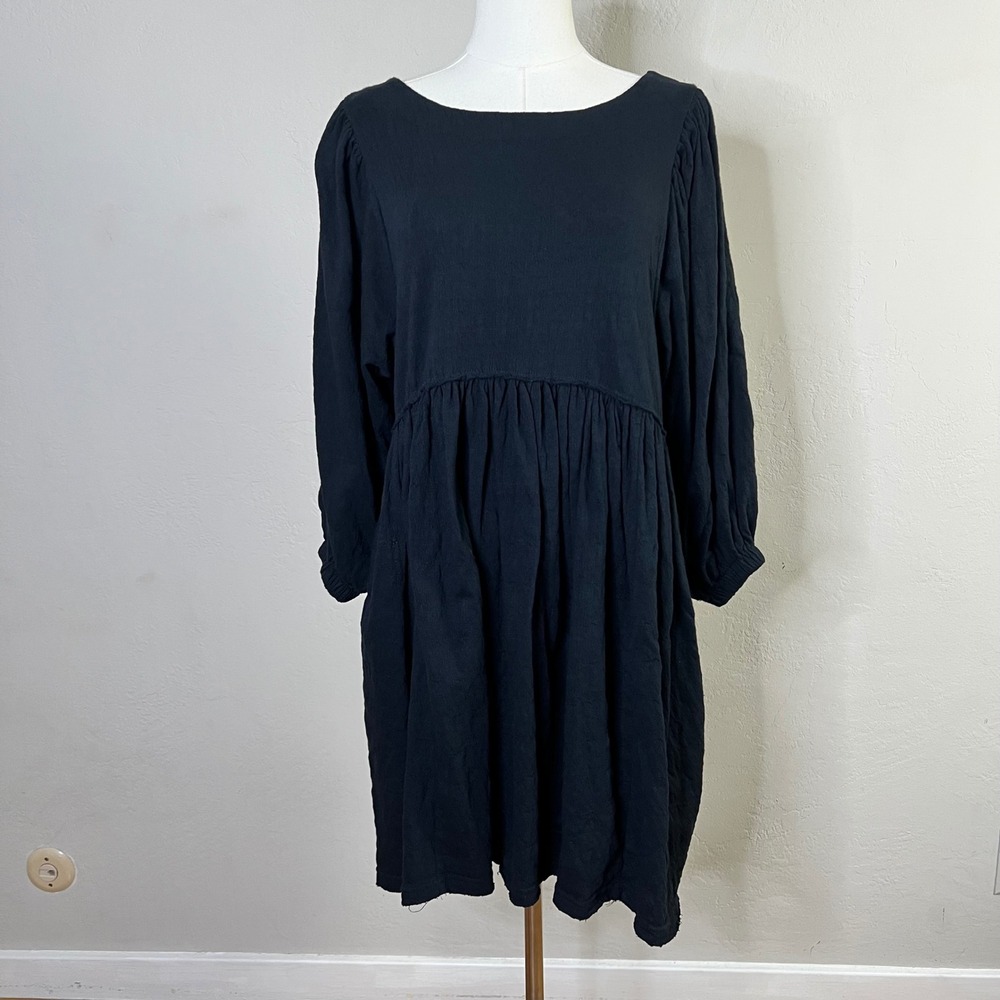 Free People Beach Get Obsessed Dress Size XS Black Babydoll Mini Open Back
